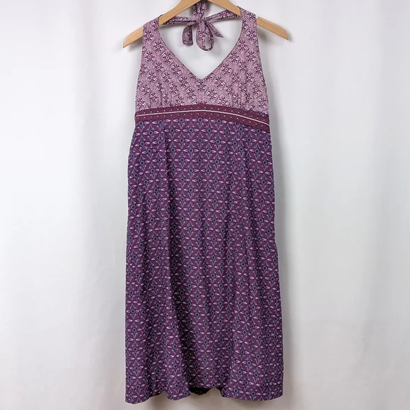 Athleta Pack Everywhere Halter Dress Athleisure Mixed Print Purple size 12 Tall - Picture 2 of 16